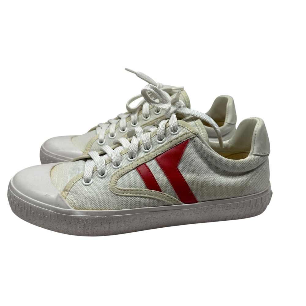 Celine Paris Blank Low Top Canvas Sneakers White Red Stripe EU 39 Made in Spain